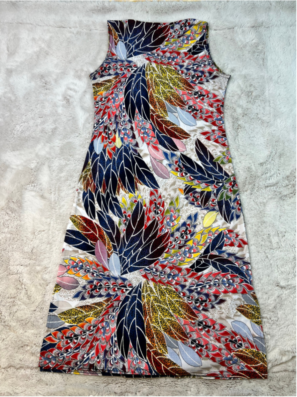 Jostar Dress Womens Small Feather Peacock All Over Print Egyptian Goddess Slits